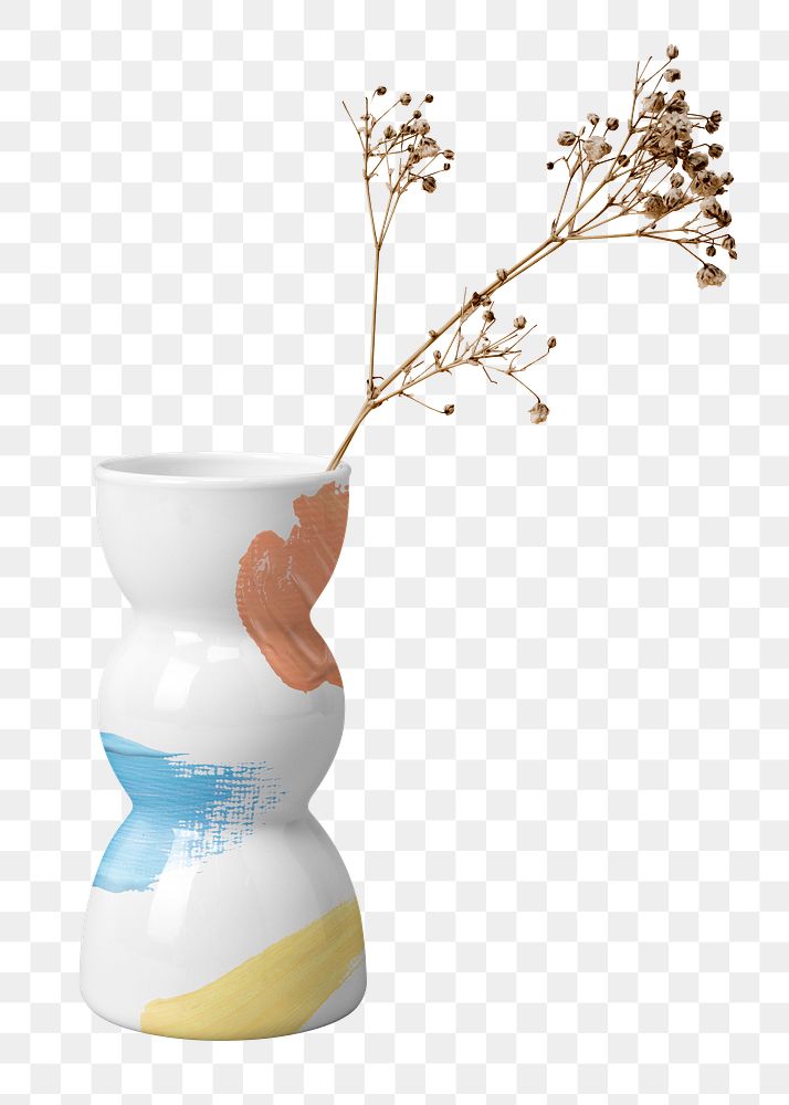 Png acrylic painted vase sticker, transparent background