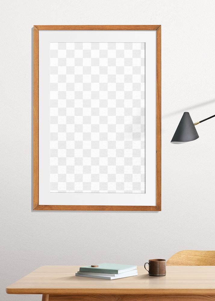 Wooden picture frame png mockup, editable transparent design 