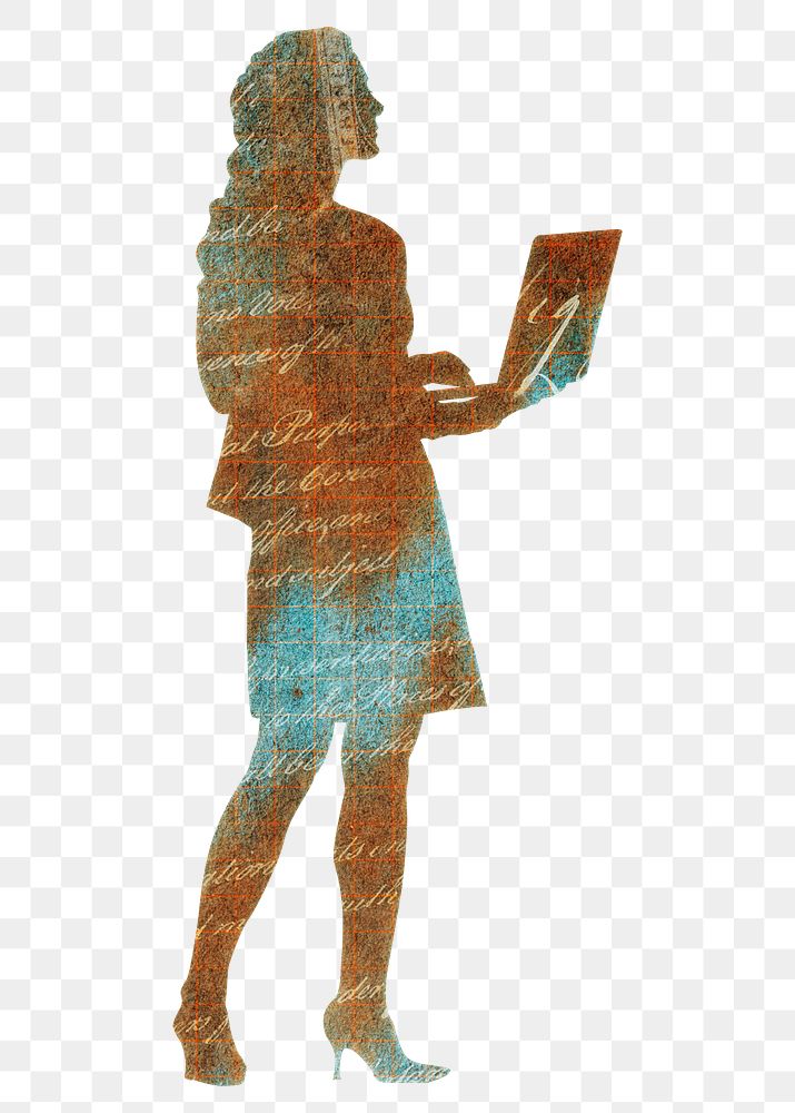 Businesswoman, laptop silhouette png sticker, transparent background