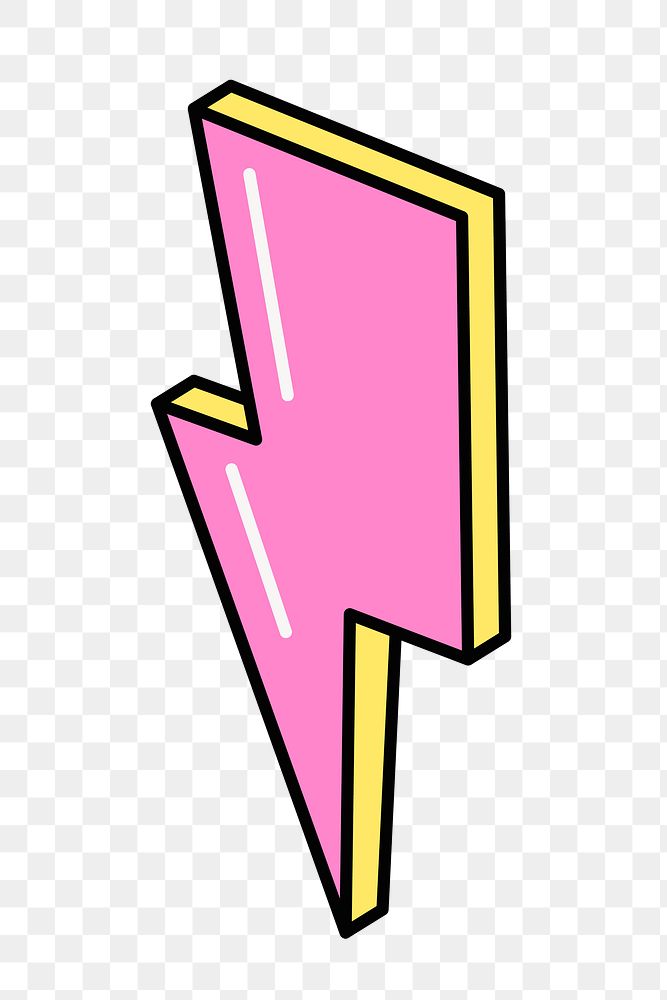 Lightning icon png, 2D design in retro style on transparent background 
