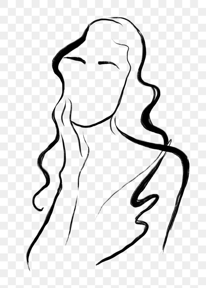 Aesthetic woman png sticker, drawing illustration, transparent background