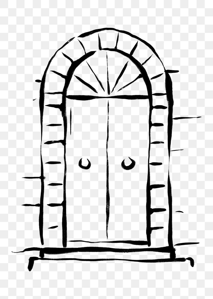 Arched door png clipart, drawing illustration, transparent background