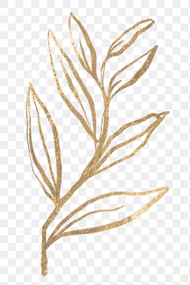 Png gold aesthetic leaf sticker, glittery design transparent background