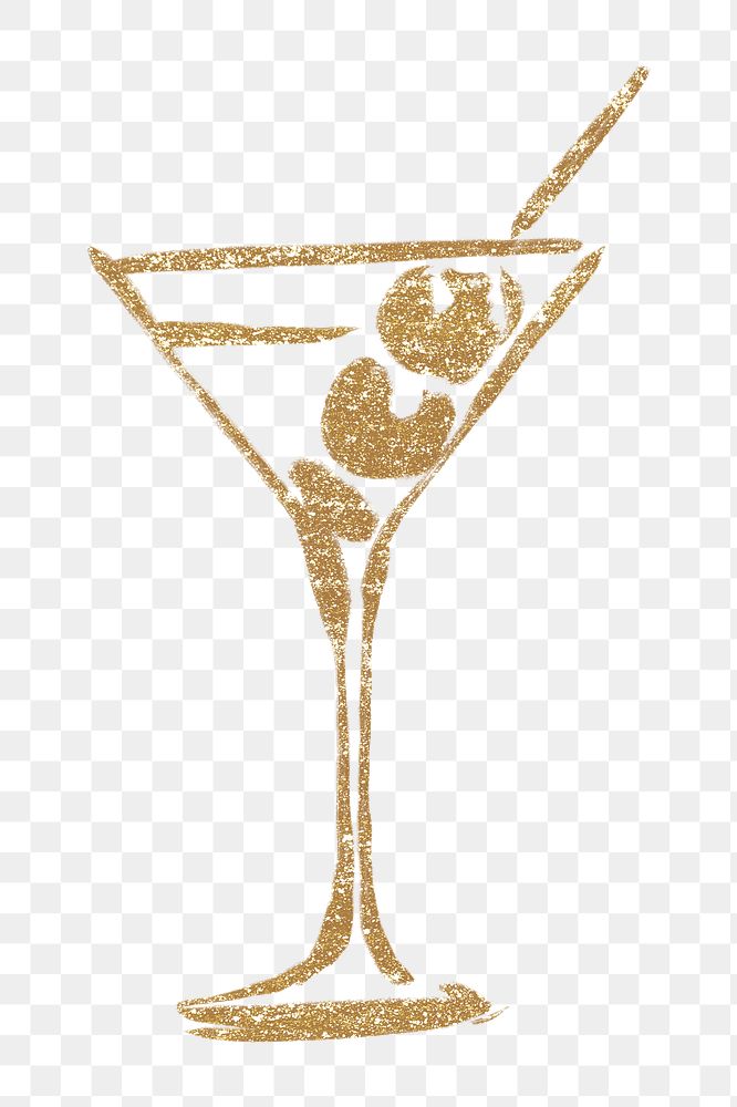 Png gold glitter martini  sticker, beverage illustration transparent background
