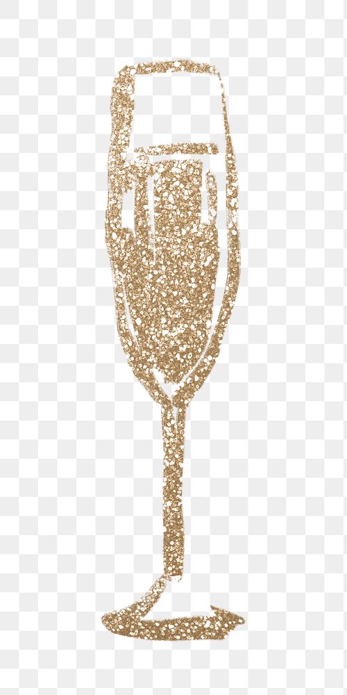 Png gold glitter champagne sticker, beverage illustration transparent background