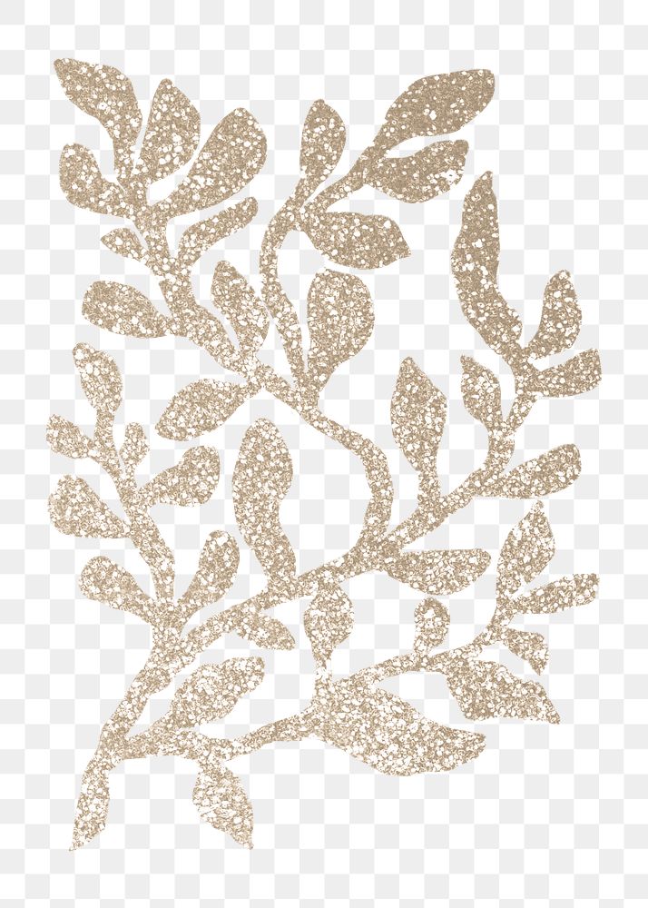 Gold leaf png sticker, glittery design transparent background