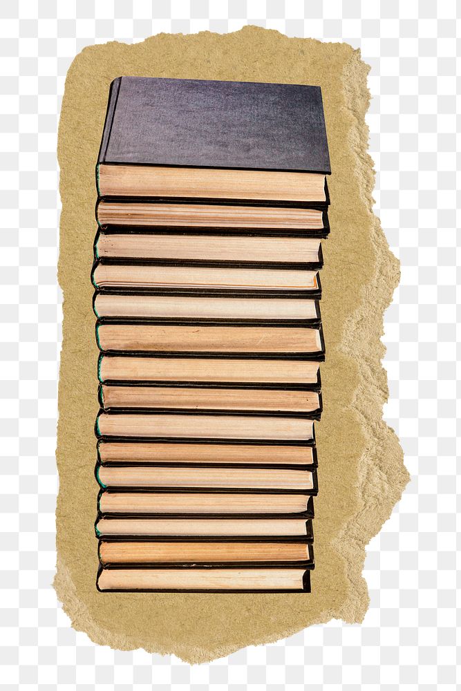 Book stack png sticker, ripped paper on transparent background 