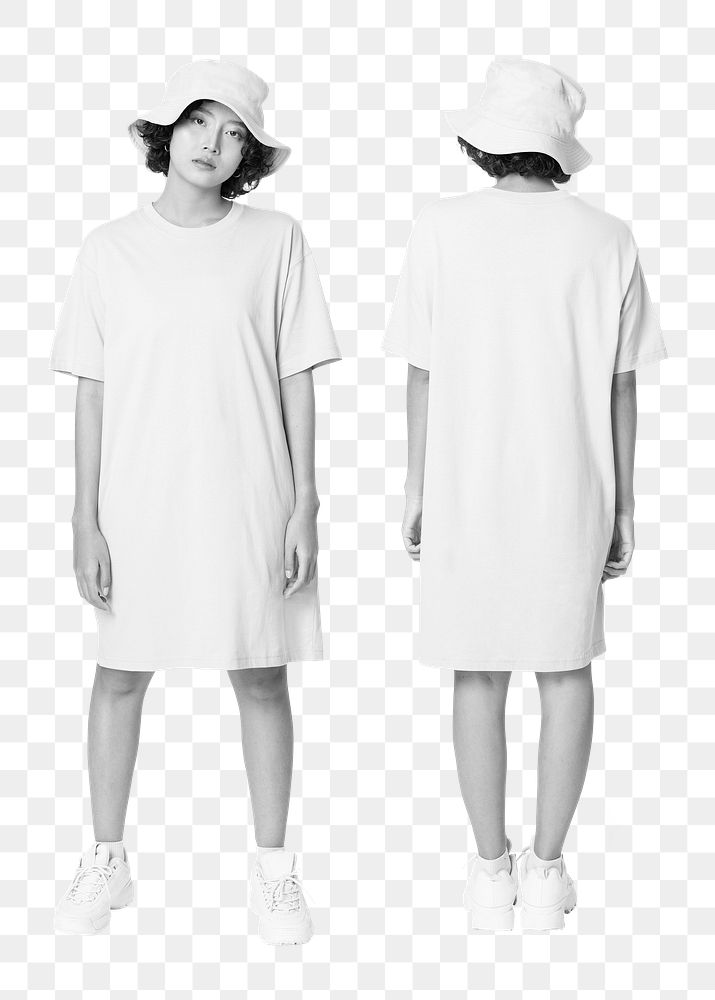 Png woman model sticker, black & white design, transparent background