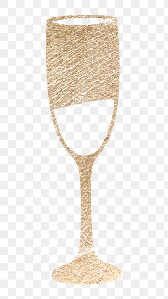 Champagne glass png sticker, gold glitter design, transparent background