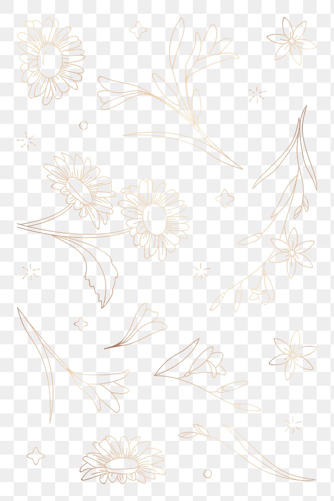 Gold floral png pattern sticker, transparent background