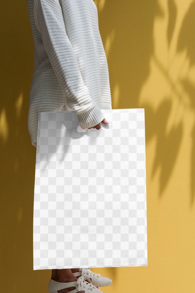 Shopping bag png mockup, holding, transparent design