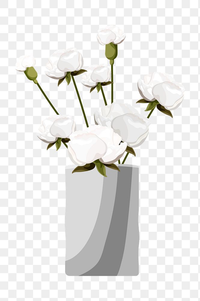 Png white rose vase sticker, flower decoration, transparent background