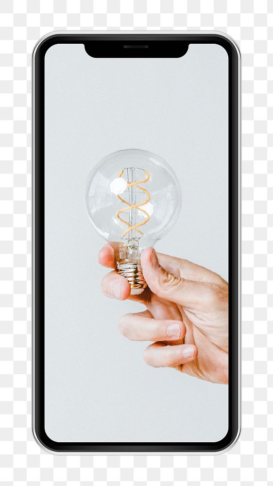 Smartphone png sticker, light bulb, transparent background
