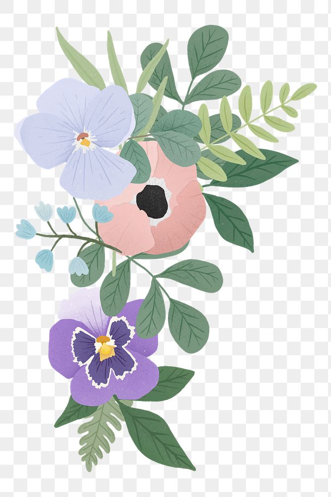 Colorful flowers png sticker, botanical design, transparent background