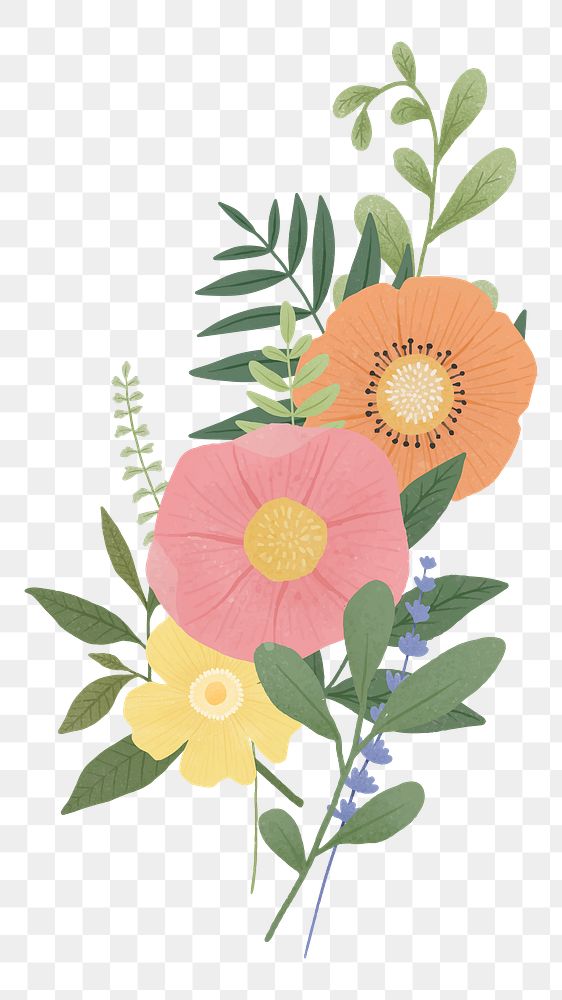 Aesthetic flowers png sticker, botanical design, transparent background