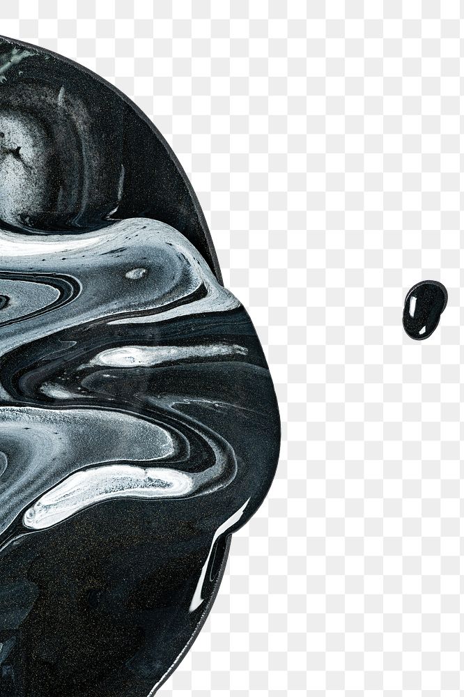 Png black fluid art sticker, swirl acrylic paint, transparent background