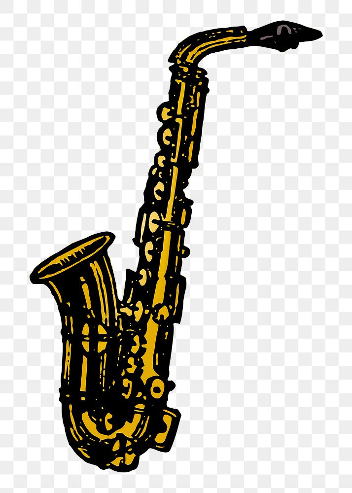 Saxophone png illustration, transparent background. Free public domain CC0 image.