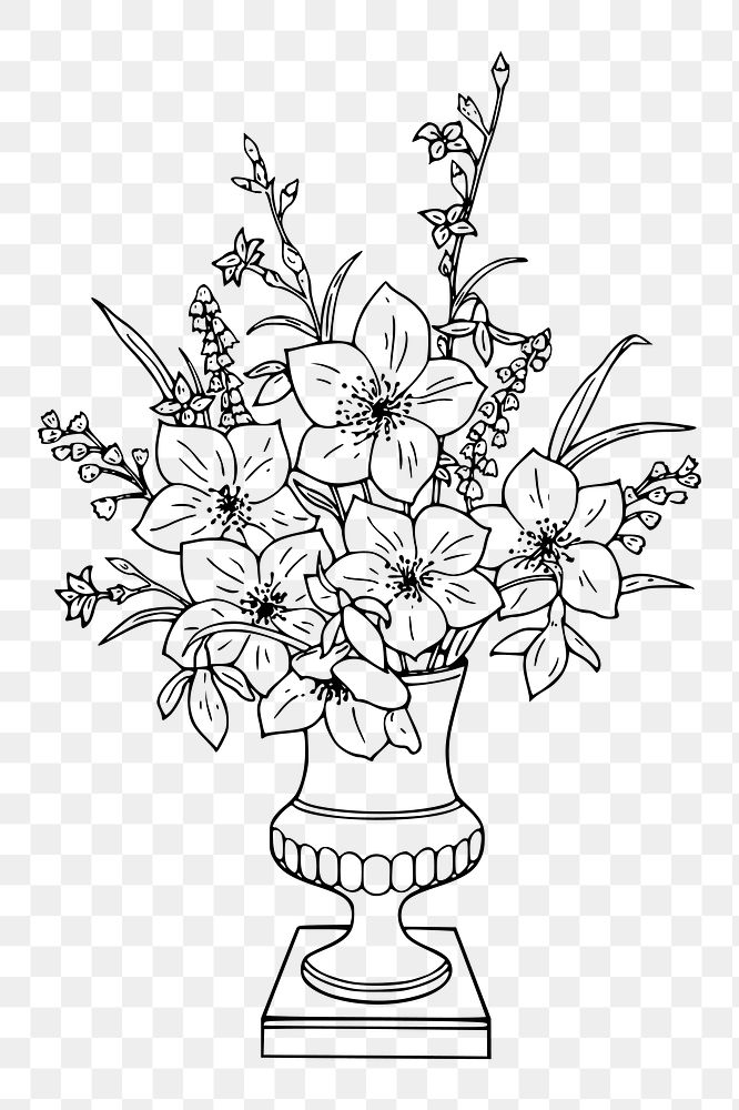 Vintage flower vase png illustration, transparent background. Free public domain CC0 image.