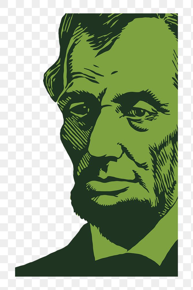 Abraham Lincoln portrait in green png illustration, transparent background. Free public domain CC0 image.