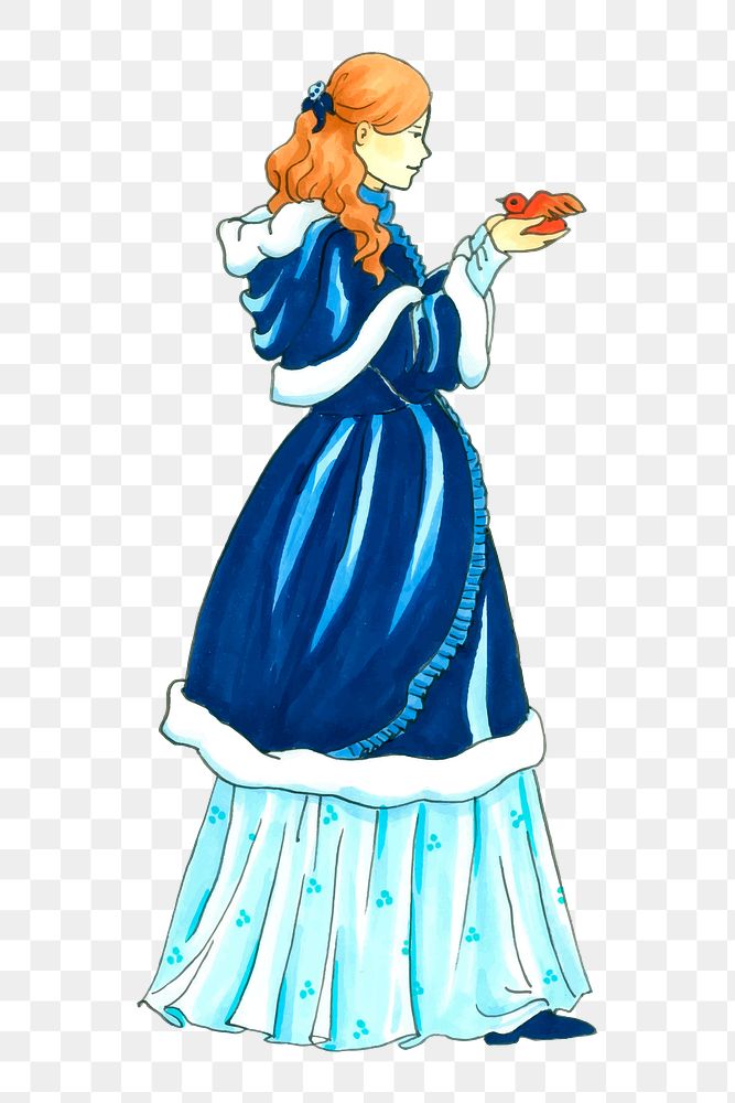 Blue princess png illustration, transparent background. Free public domain CC0 image.