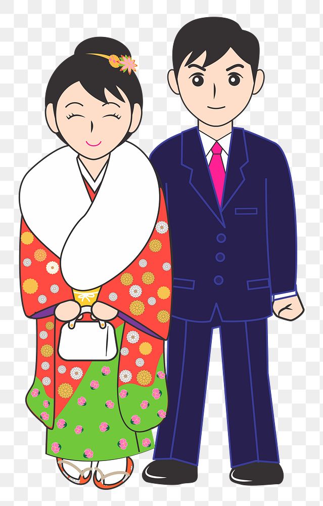 Japanese couple png illustration, transparent background. Free public domain CC0 image.
