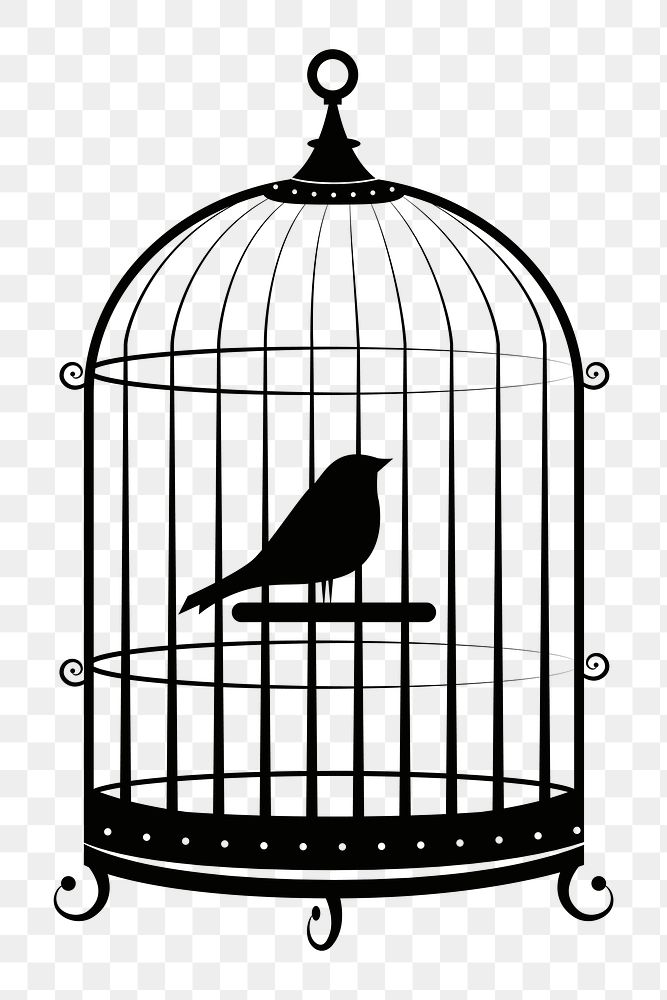 Bird in cage png illustration, transparent background. Free public domain CC0 image.