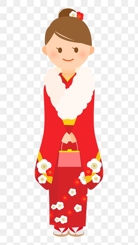 Japanese kimono woman png illustration, transparent background. Free public domain CC0 image.