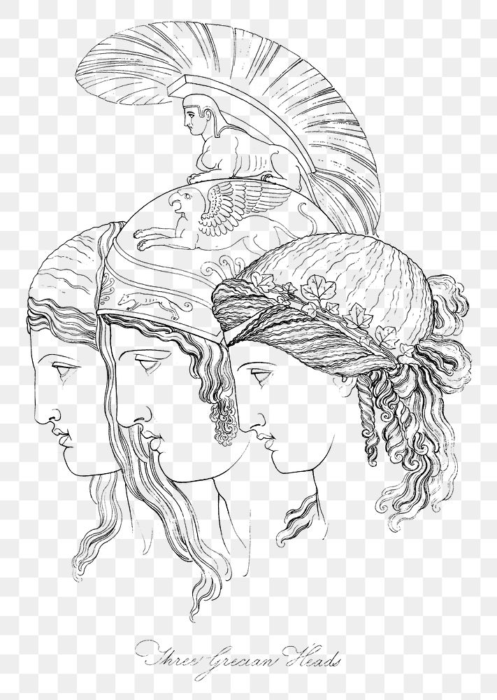 Three Grecian heads png sticker, transparent background