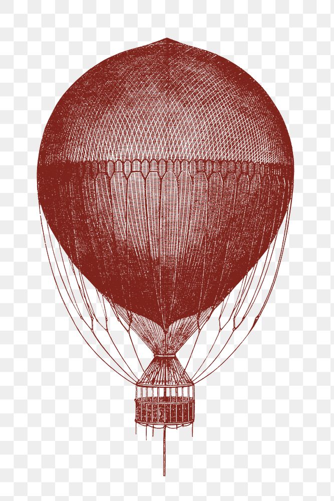 Hot air balloon png sticker, vintage illustration transparent background