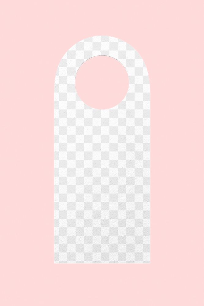 Door hanger png mockup, pink transparent design