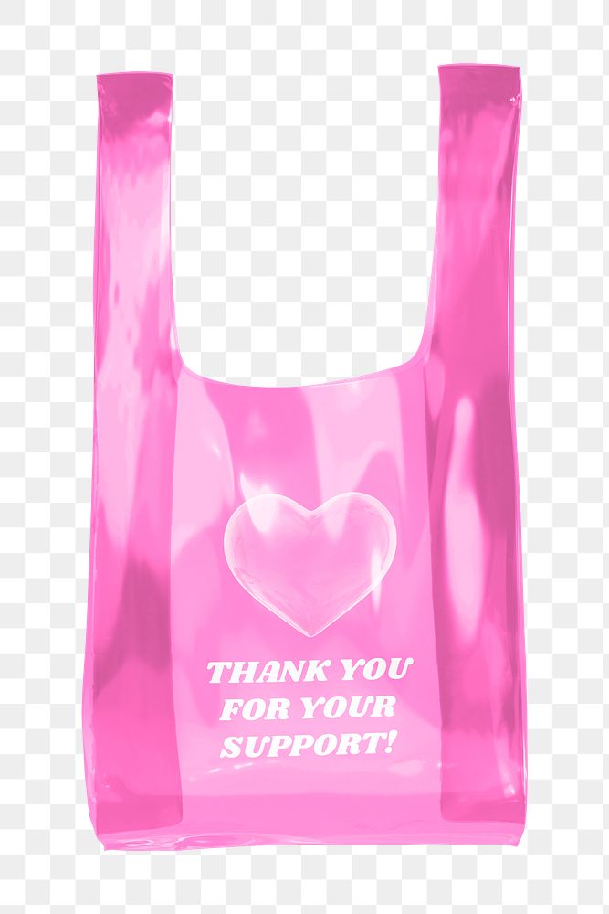 Png pink plastic bag sticker, 3D rendering, transparent background