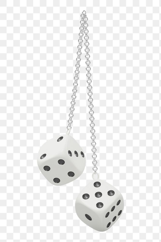 Png dice & chain sticker, 3D rendering, transparent background