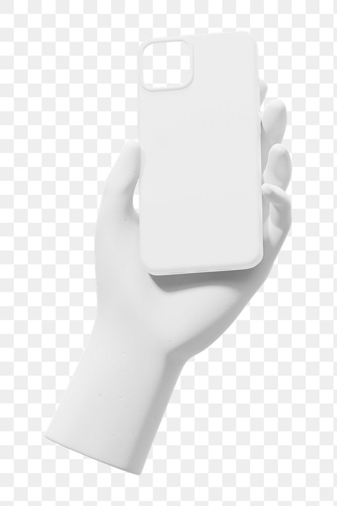 Png hand holding phone case sticker, 3D rendering, transparent background