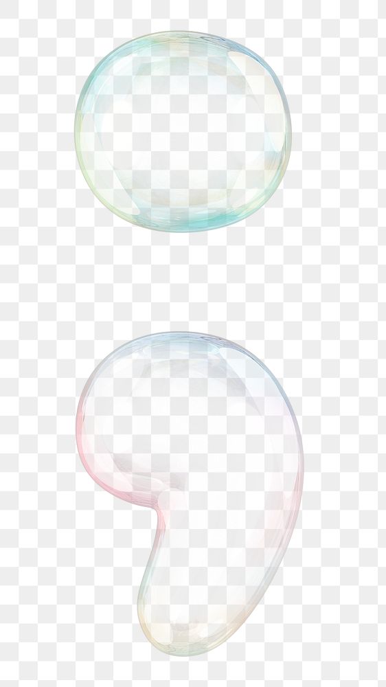 Semicolon symbol png sticker, 3D transparent holographic bubble