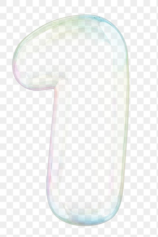 1 number png sticker, 3D transparent holographic bubble