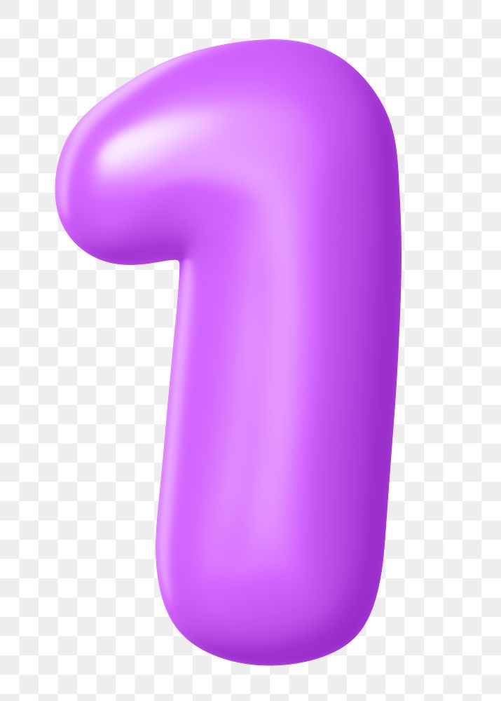 3D 1 png number sticker, purple balloon texture, transparent background