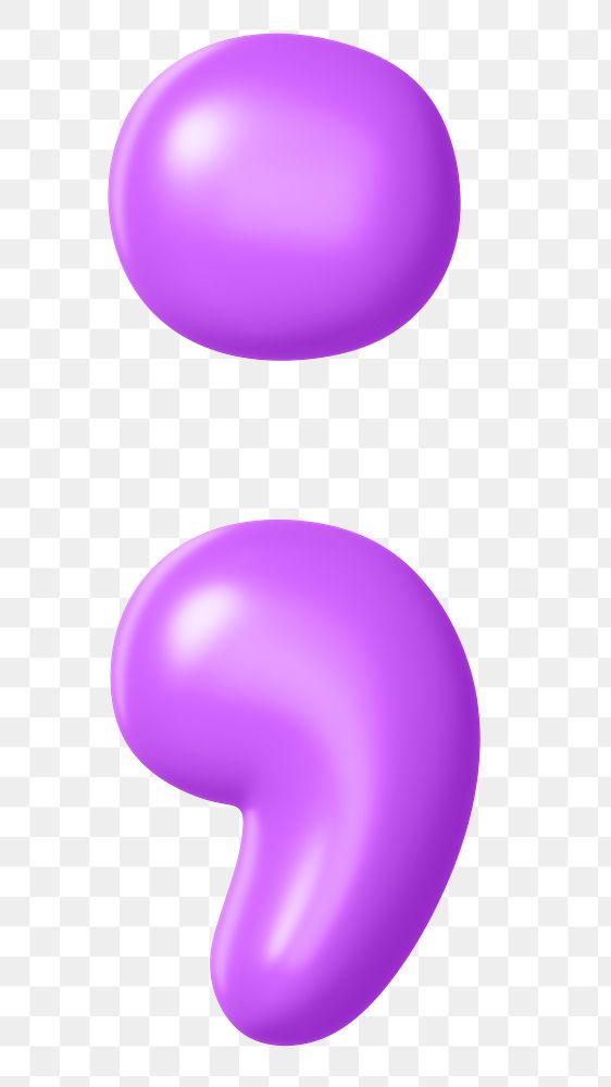 3D Semicolon png symbol sticker, purple balloon texture, transparent background