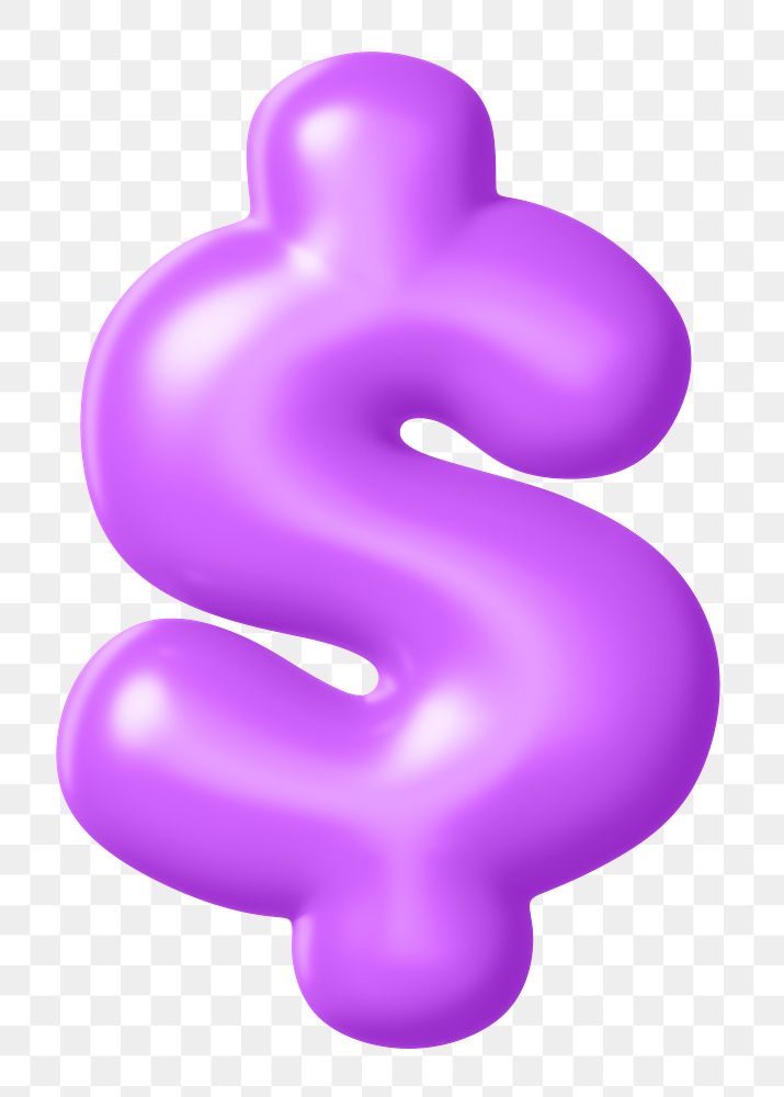 US dollar sign png 3D sticker, purple balloon texture, transparent background