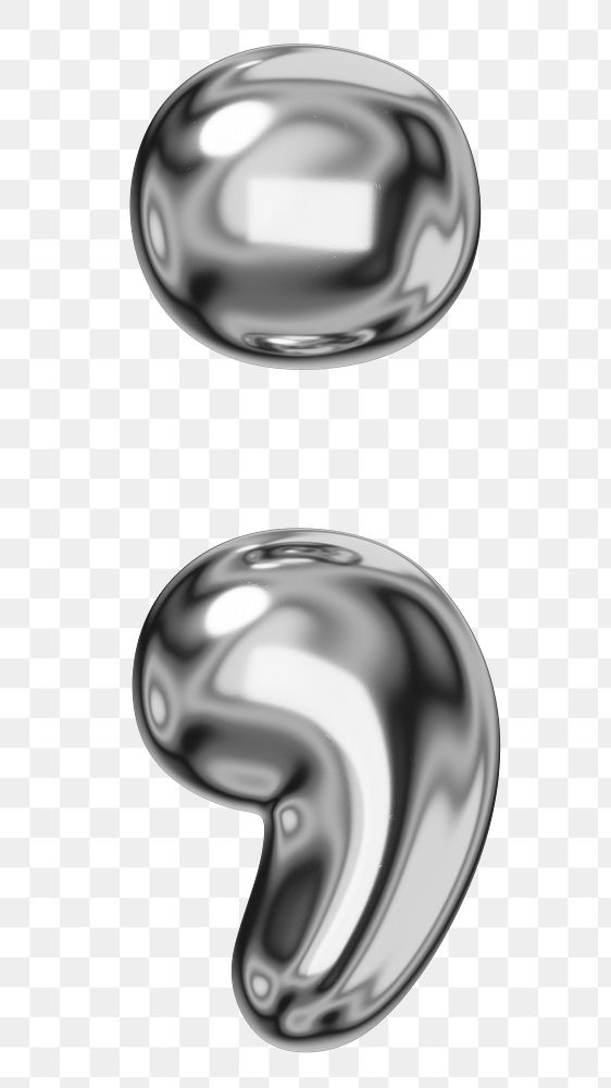 Semicolon symbol png sticker, 3D chrome metallic balloon design, transparent background