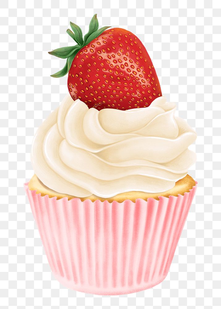 Strawberry cupcake png dessert sticker, transparent background