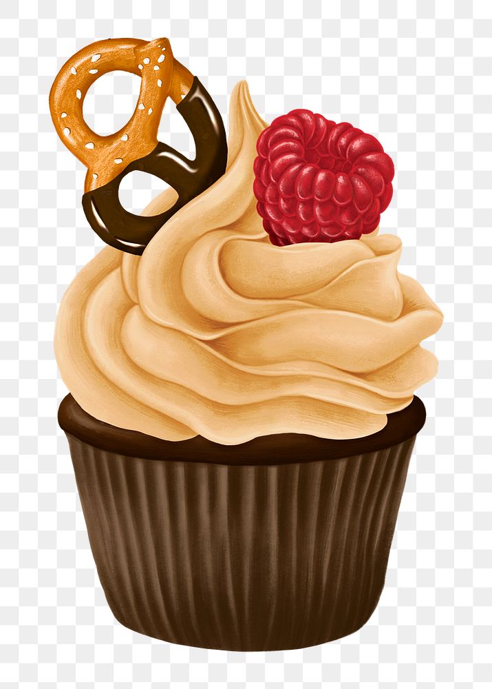 Pretzel cupcake png dessert sticker, transparent background