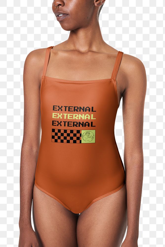 Orange swimsuit png sticker, women's apparel, transparent background