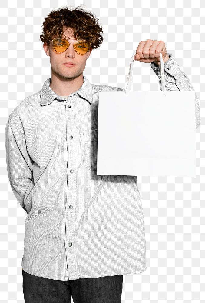 Man png holding shopping bag, transparent background