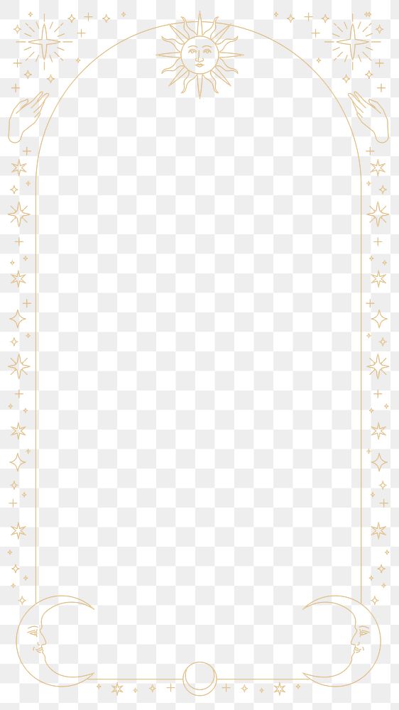 PNG gold celestial frame, aesthetic sticker, transparent background