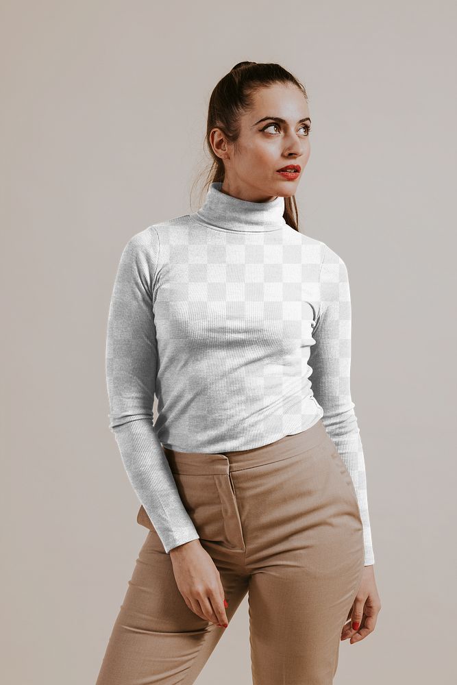 Turtleneck shirt png transparent mockup, women’s fashion 