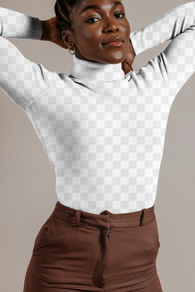 Turtleneck shirt png transparent mockup, women&rsquo;s fashion 