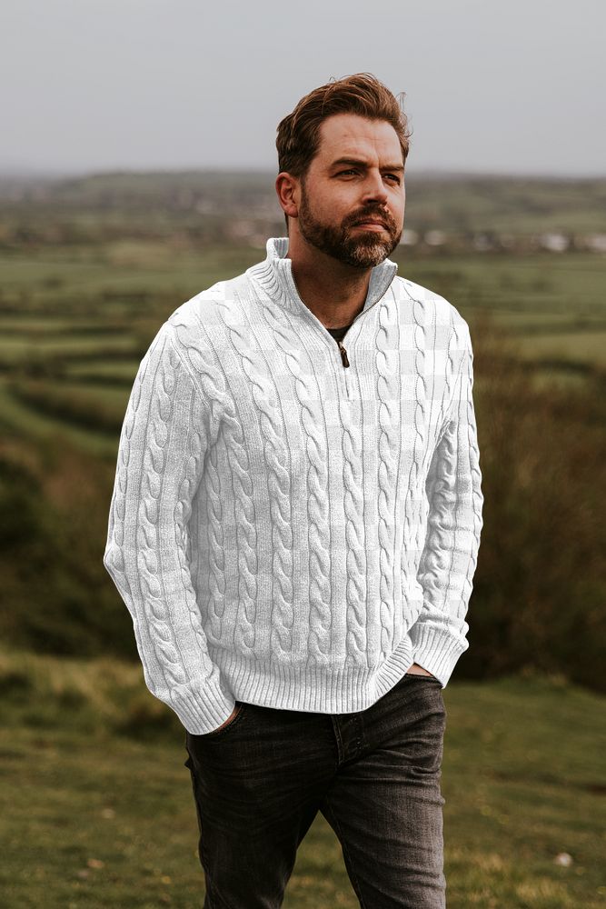 Knitted sweater png transparent mockup, men's outdoor outfits