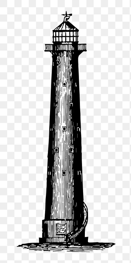 PNG Vintage lighthouse png sticker, black illustration, transparent background, transparent background