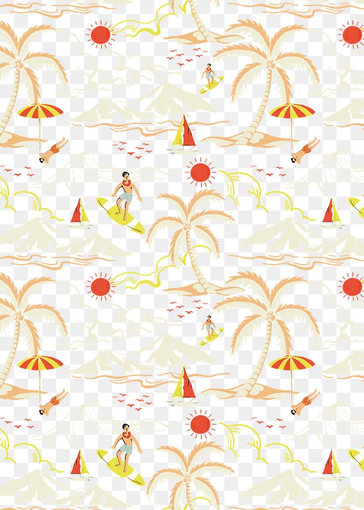 Png beach trip illustration pattern, transparent background