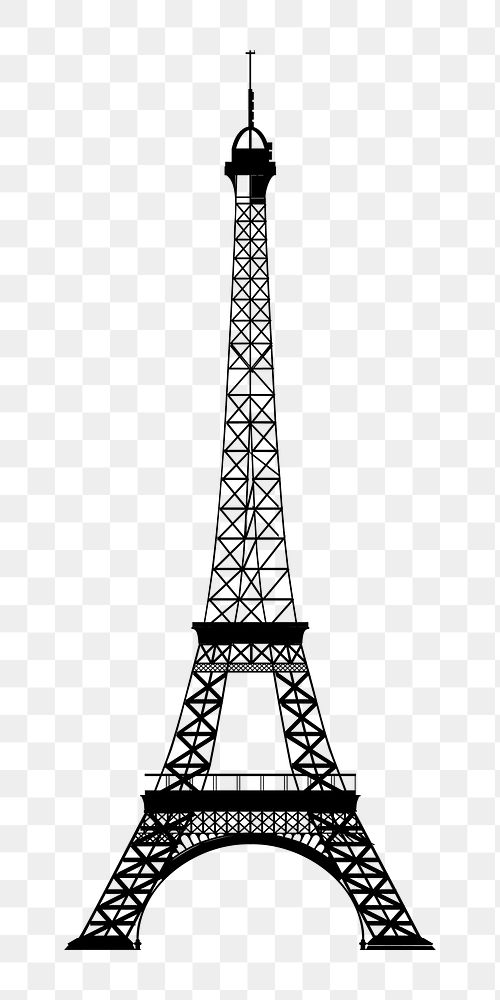 Silhouette Eiffel tower  png clipart illustration, transparent background. Free public domain CC0 image.